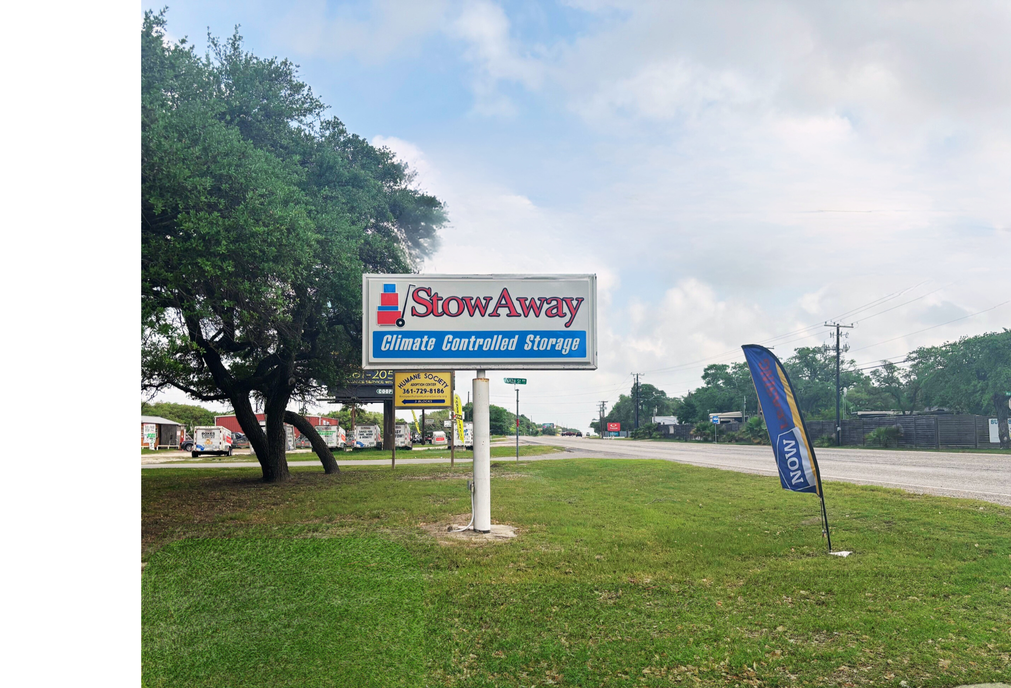 StowAway Climate Controlled Storage sign on TX-35 in Fulton, Texas
